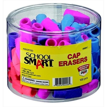 SCHOOL SMART School Smart 089941 Chisel Shaped Latex-Free Pencil Cap Eraser; Assorted; Pack - 100 89941